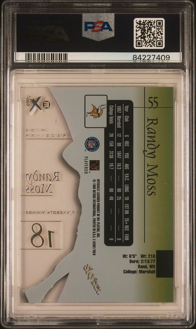 1998 Skybox E-x2001 55 Randy Moss PSA 9