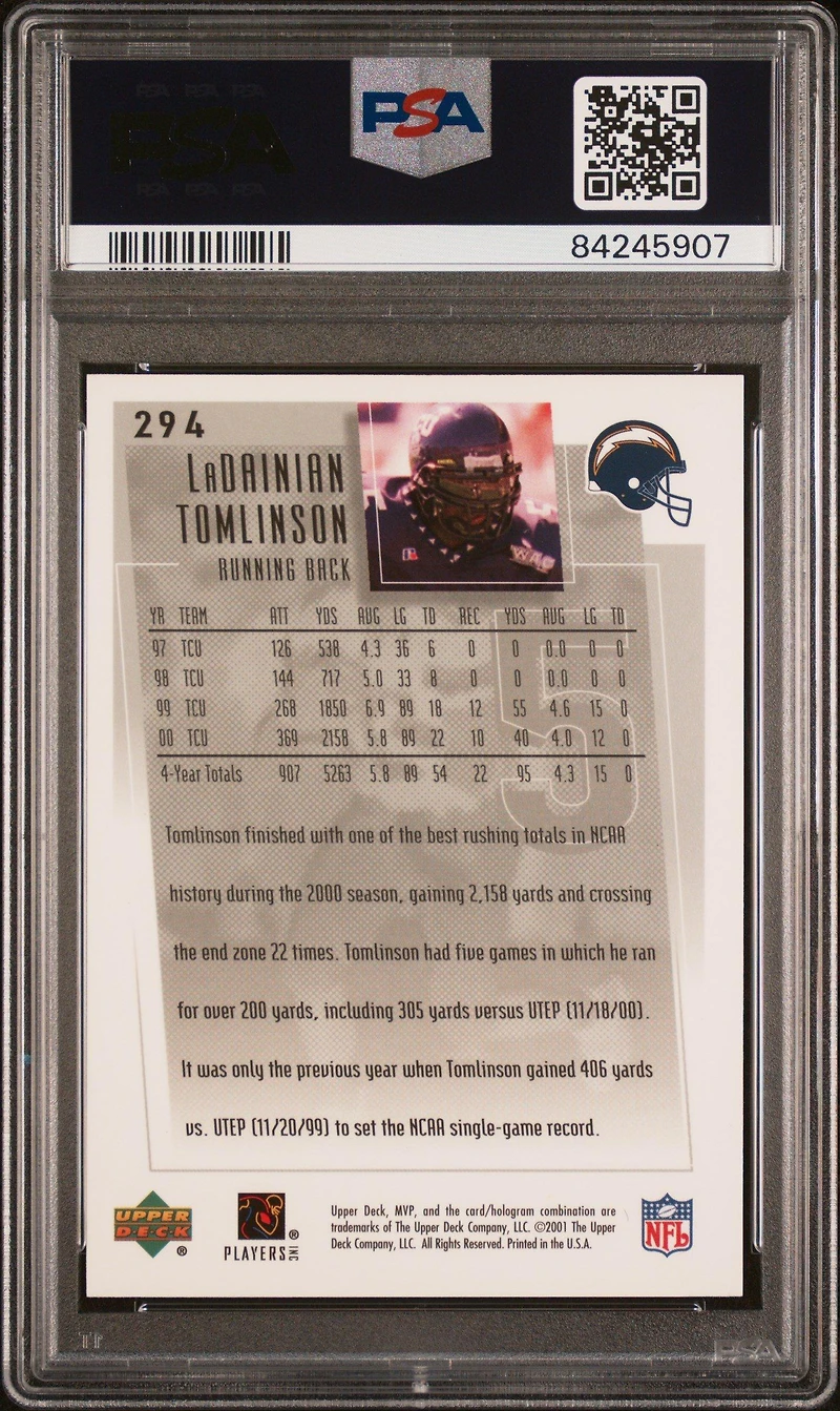 2001 Upper Deck Mvp 294 Ladainian Tomlinson PSA 9