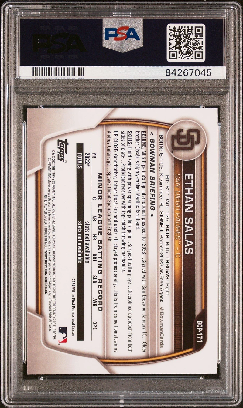 2023 Bowman Mega Box Chrome 171 Ethan Salas PSA 10