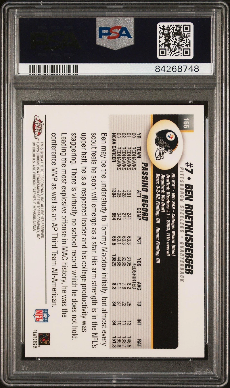 2004 Topps Chrome 166 Ben Roethlisberger PSA 8