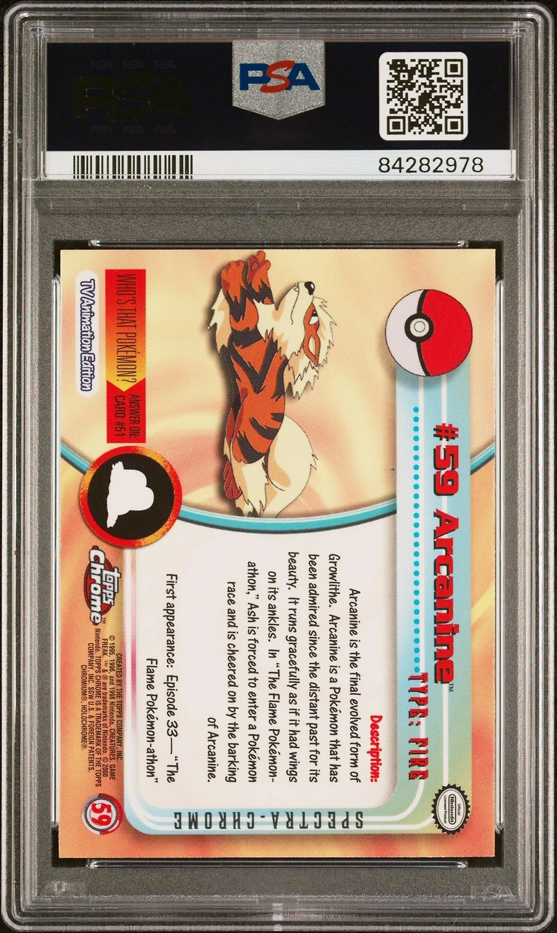 2000 Topps Chrome Pokemon T.v. 59 Arcanine Spectra PSA 9