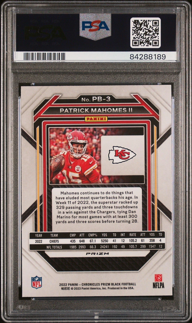 2022 Panini Chronicles Prizm Black Pb3 Patrick Mahomes Ii Silver PSA