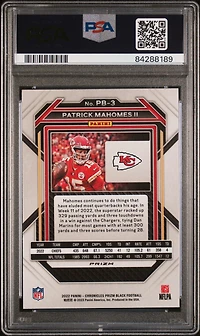 2022 Panini Chronicles Prizm Black Pb3 Patrick Mahomes Ii Silver PSA