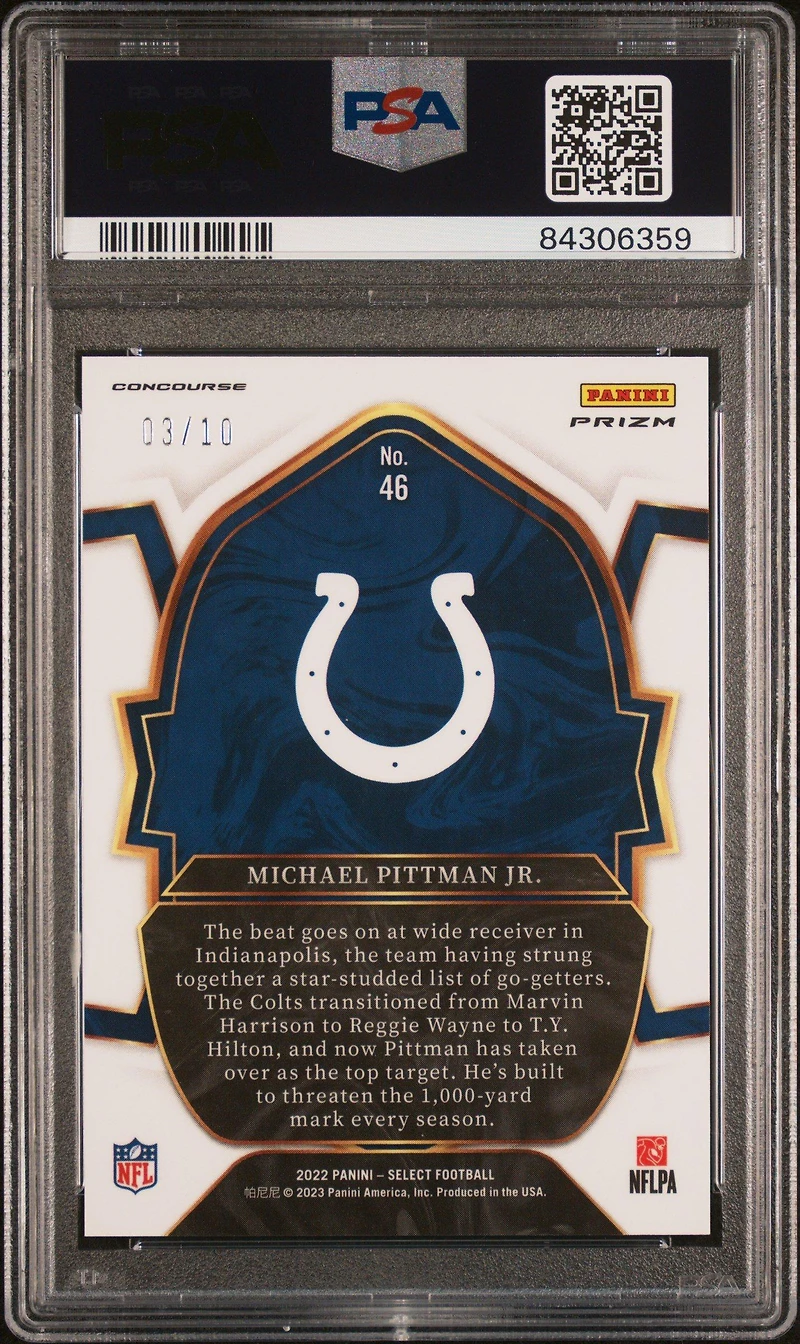 2022 Panini Select 46 Michael Pittman Jr. Gold Disco Prizm PSA 10
