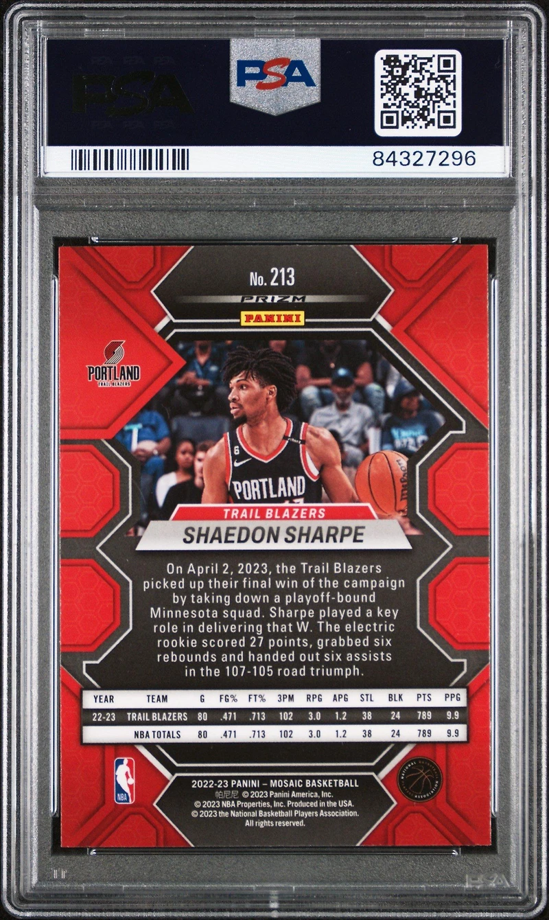 2022 Panini Mosaic 213 Shaedon Sharpe Reactive Yellow PSA 10