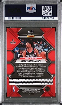2022 Panini Mosaic 213 Shaedon Sharpe Reactive Yellow PSA 10