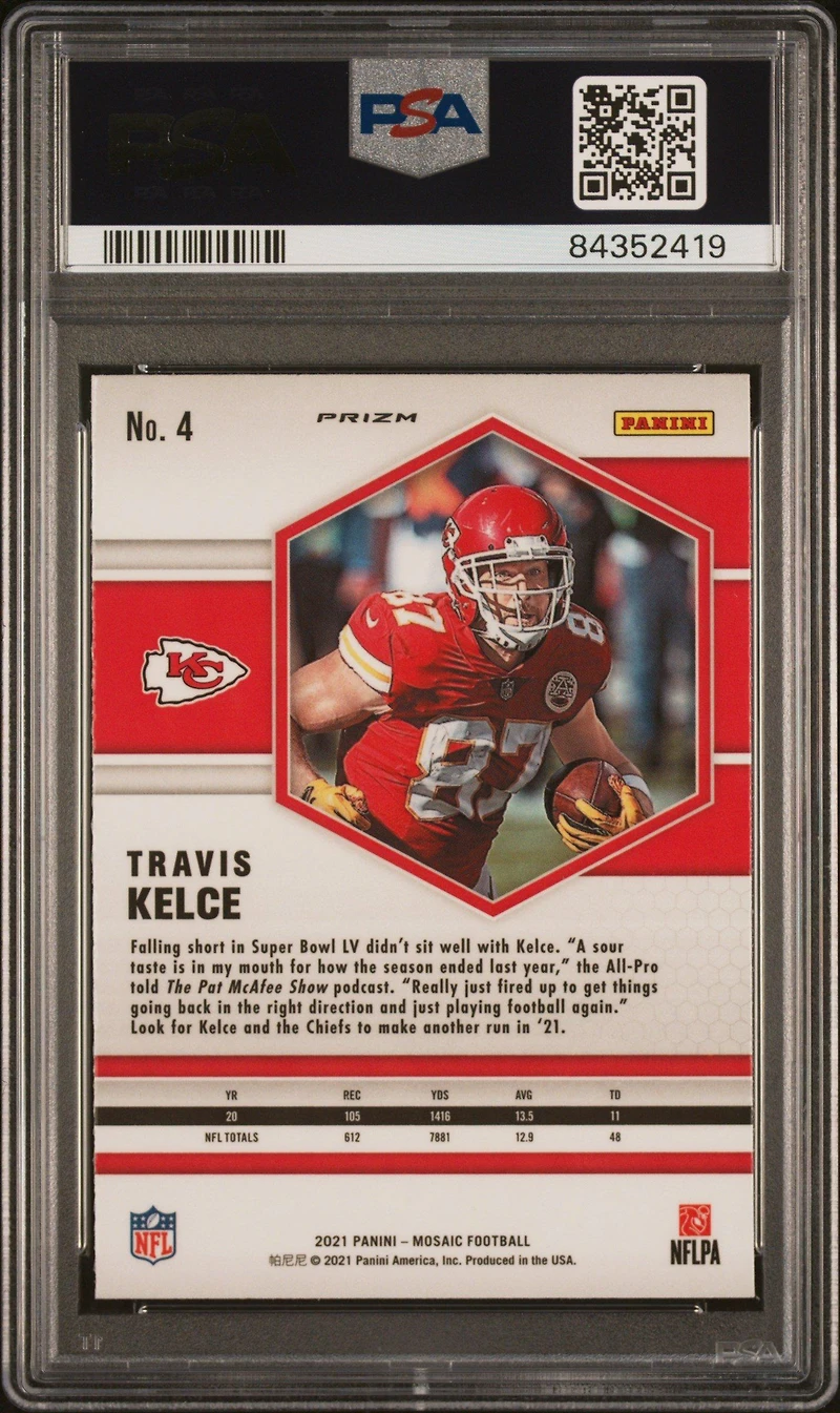 2021 Panini Mosaic 4 Travis Kelce Camo Pink PSA 10