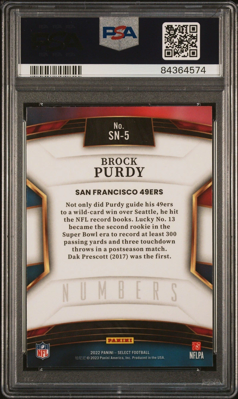 2022 Panini Select Select Numbers Sn5 Brock Purdy PSA