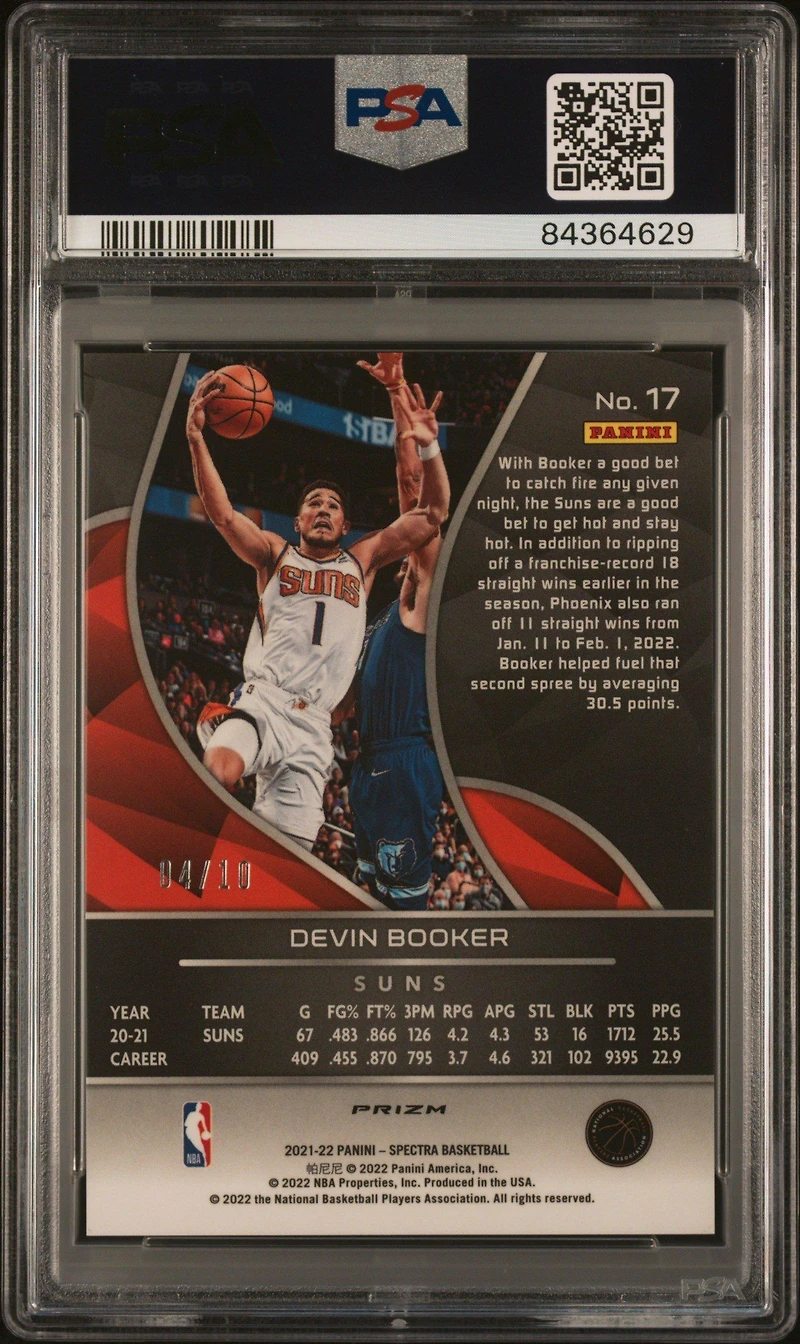 2021 Panini Spectra 17 Devin Booker Gold PSA 10
