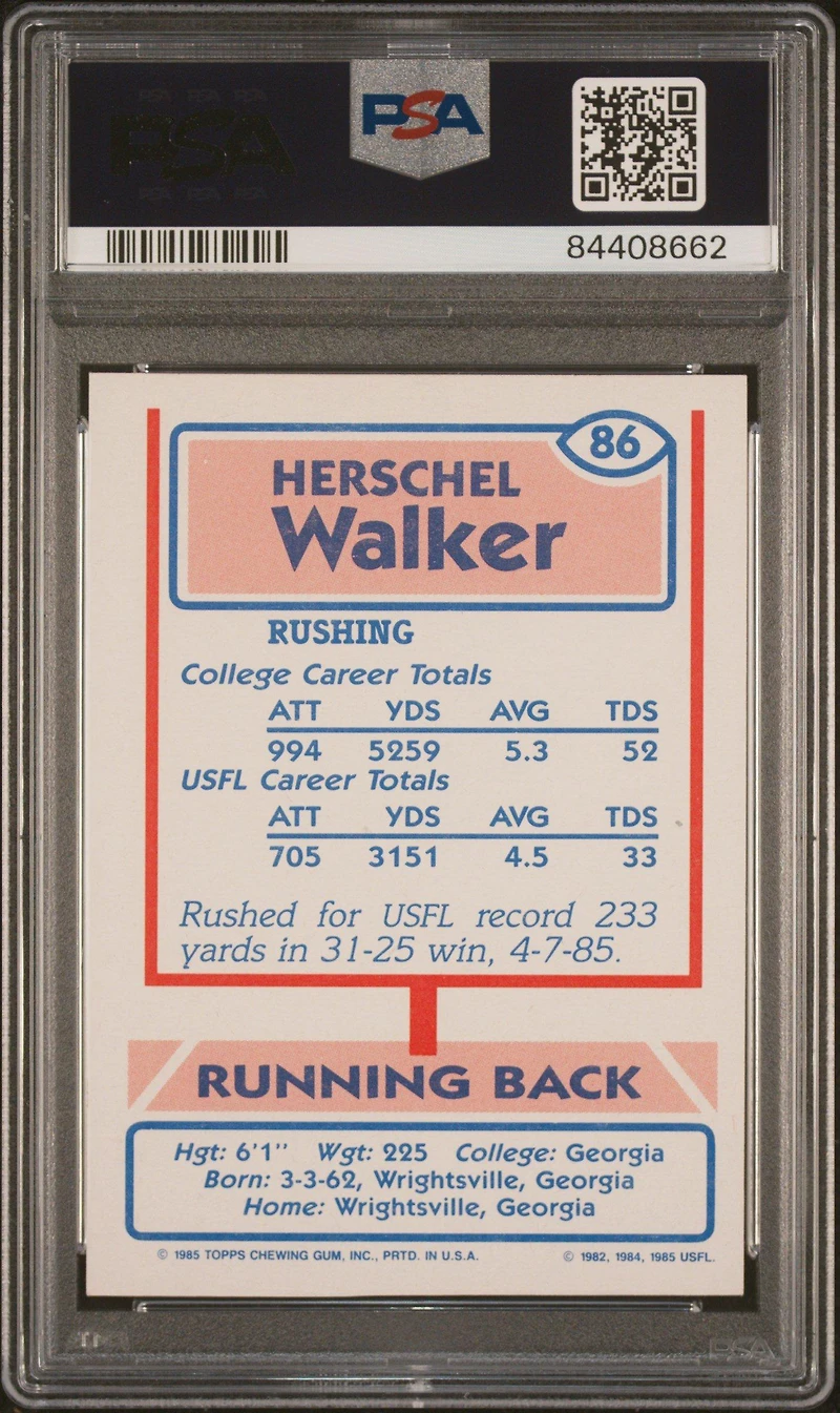 1985 Topps Usfl 86 Herschel Walker PSA 8