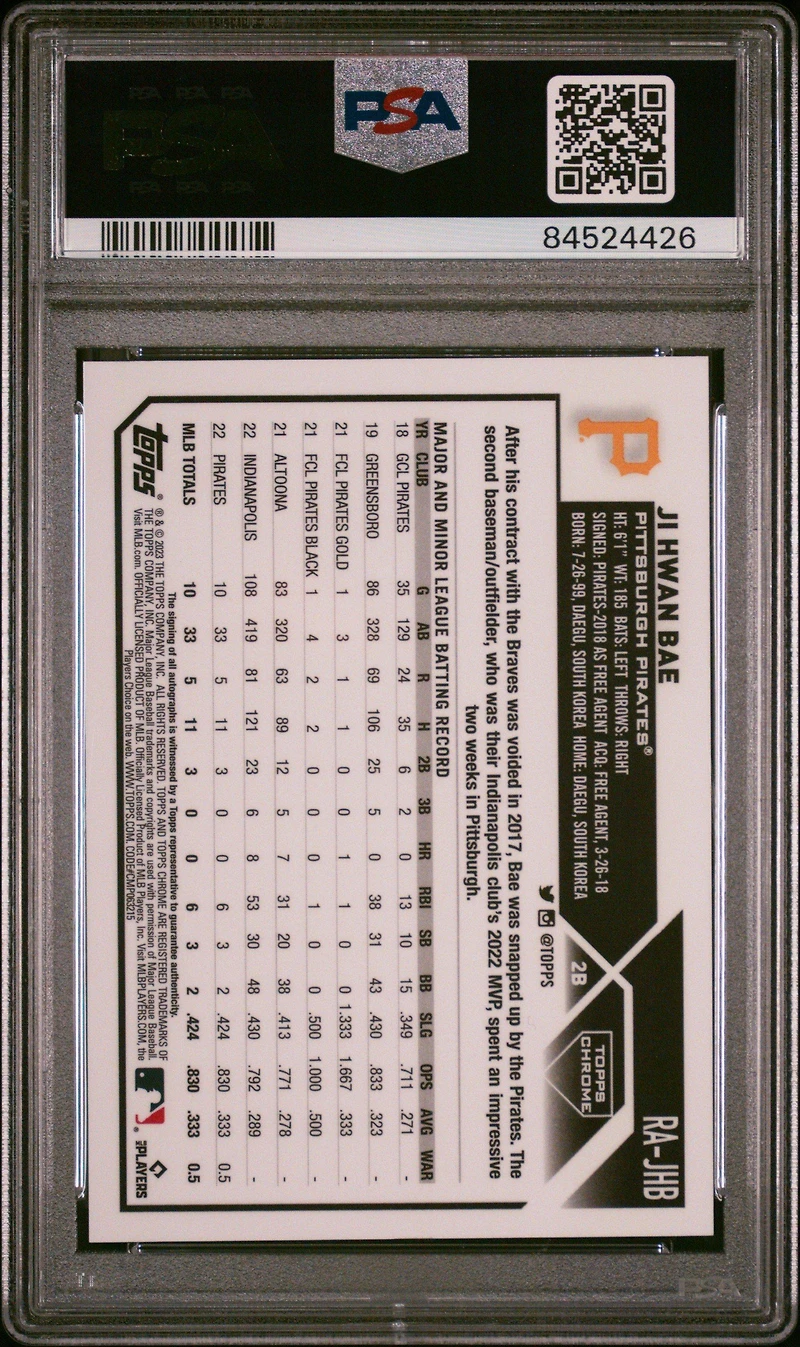 2023 Topps Chrome Rookie Autograph Rajhb Ji Hwan Bae PSA 10