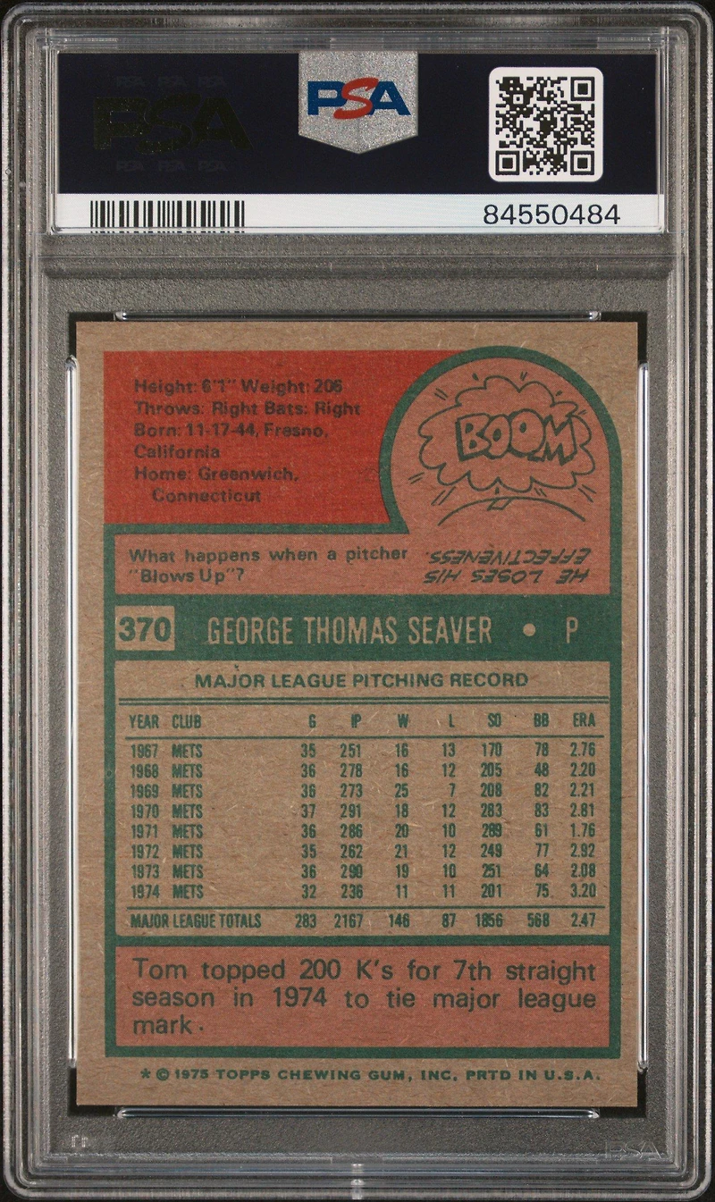 1975 Topps 370 Tom Seaver PSA 8