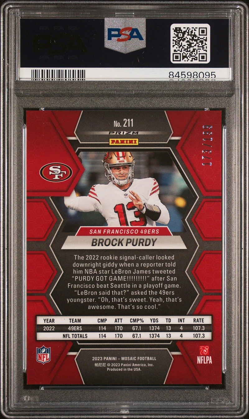 2023 Panini Mosaic 211 Brock Purdy Orange PSA 10