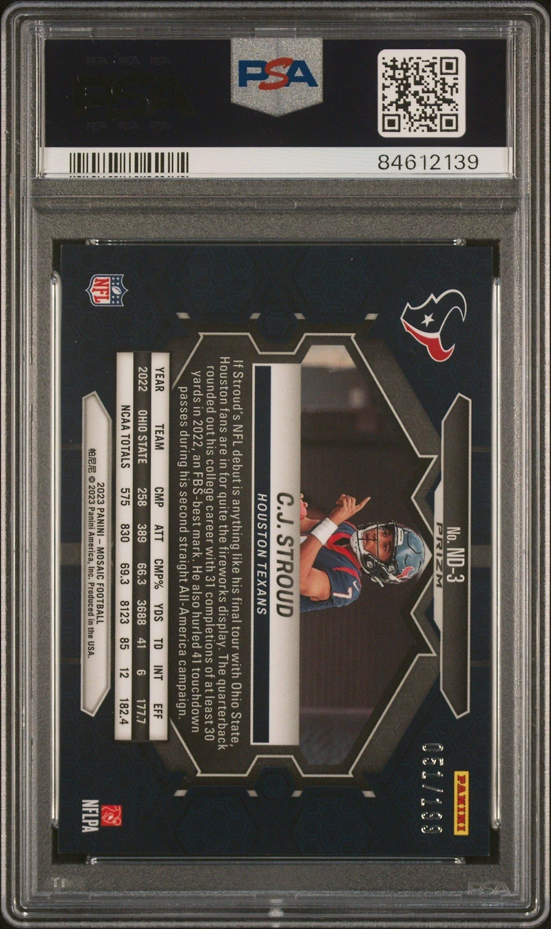2023 Panini Mosaic Nfl Debut Nd3 Cj Stroud Orange PSA 9