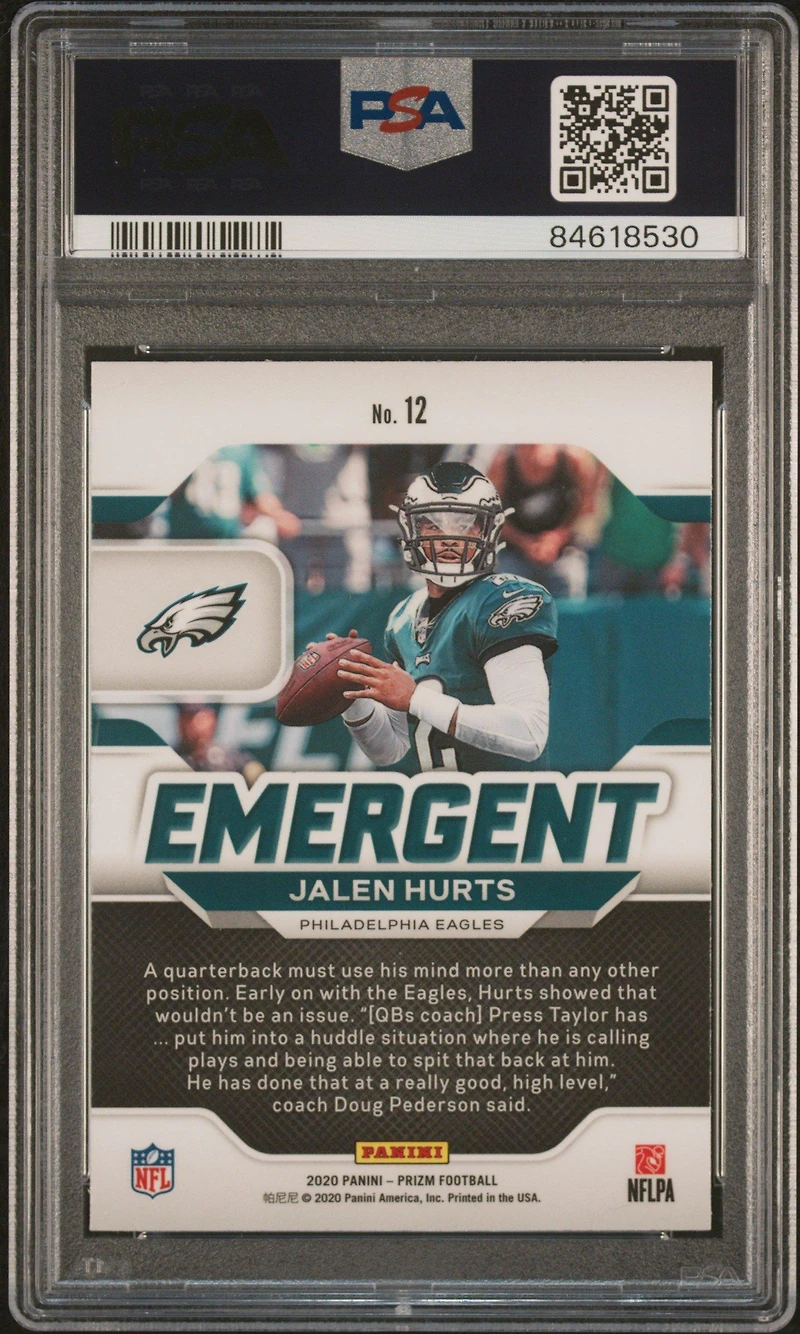 2020 Panini Prizm Emergent 12 Jalen Hurts PSA 10