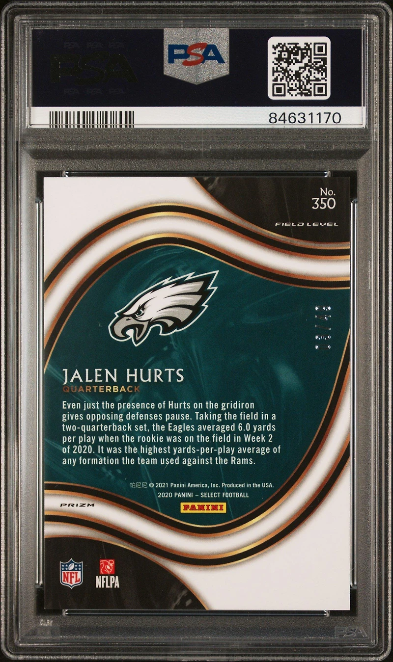 2020 Panini Select 350 Jalen Hurts Blue Prizm PSA 9