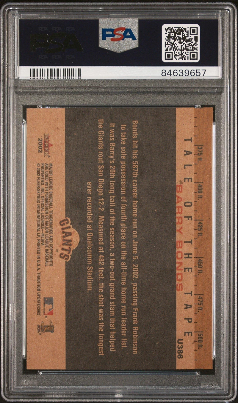 2002 Fleer Tradition Update U386 Barry Bonds PSA 10