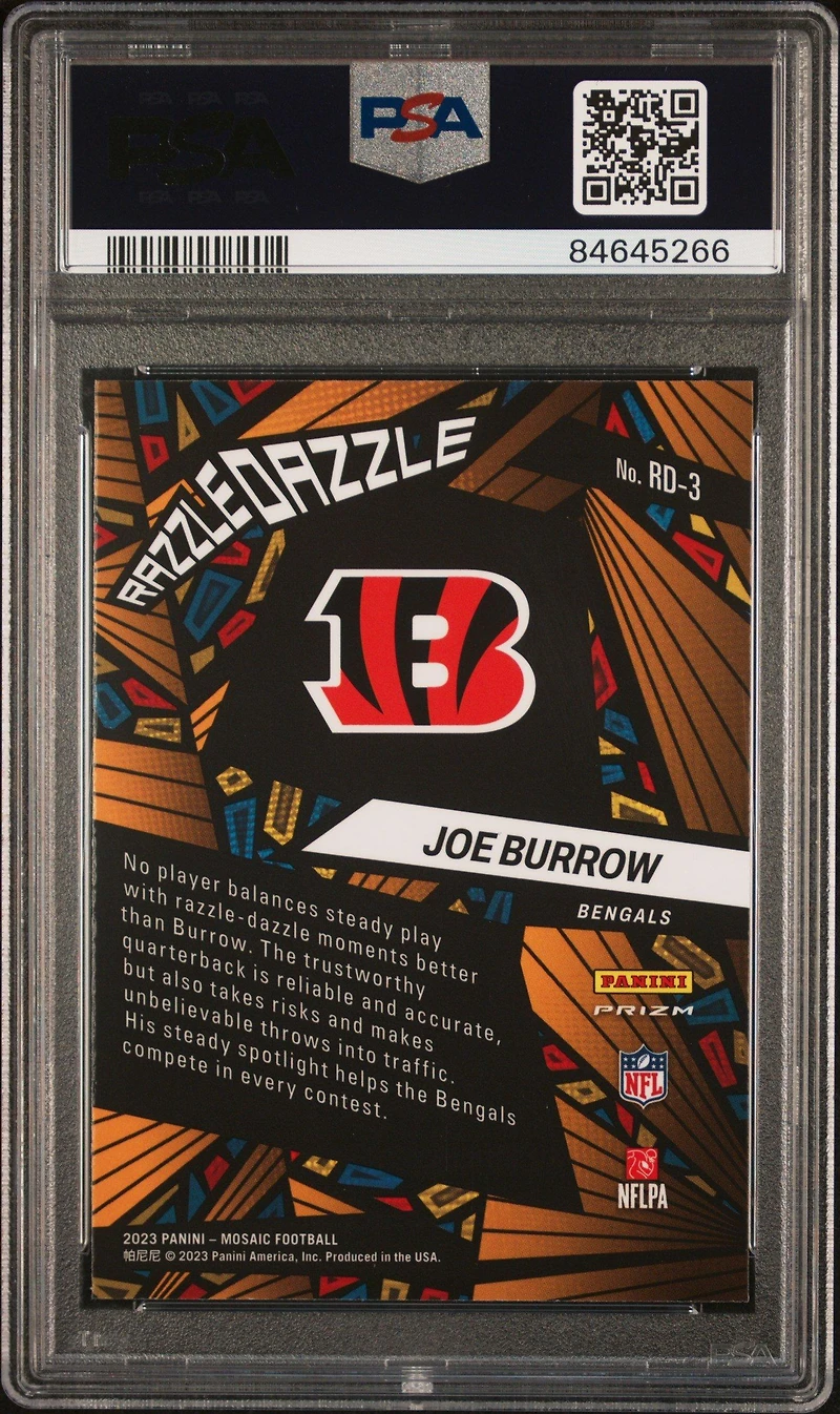 2023 Panini Mosaic Razzle Dazzle Rd3 Joe Burrow PSA 10