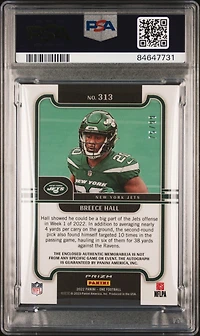2022 Panini One 313 Breece Hall Precision Patch Autograph PSA 9