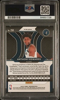 2020 Panini Prizm 258 Anthony Edwards Silver Prizm PSA