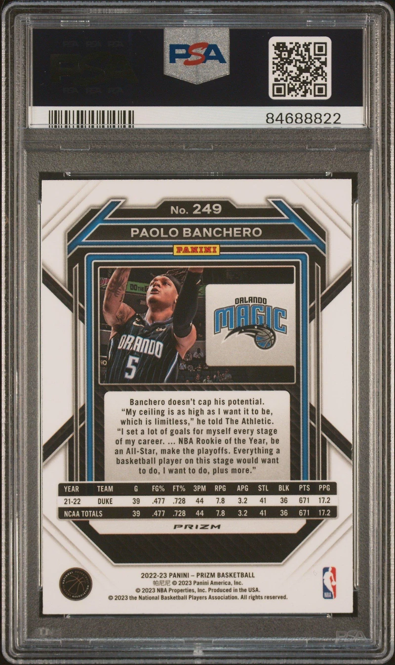 2022 Panini Prizm 249 Paolo Banchero Pulsar PSA 9