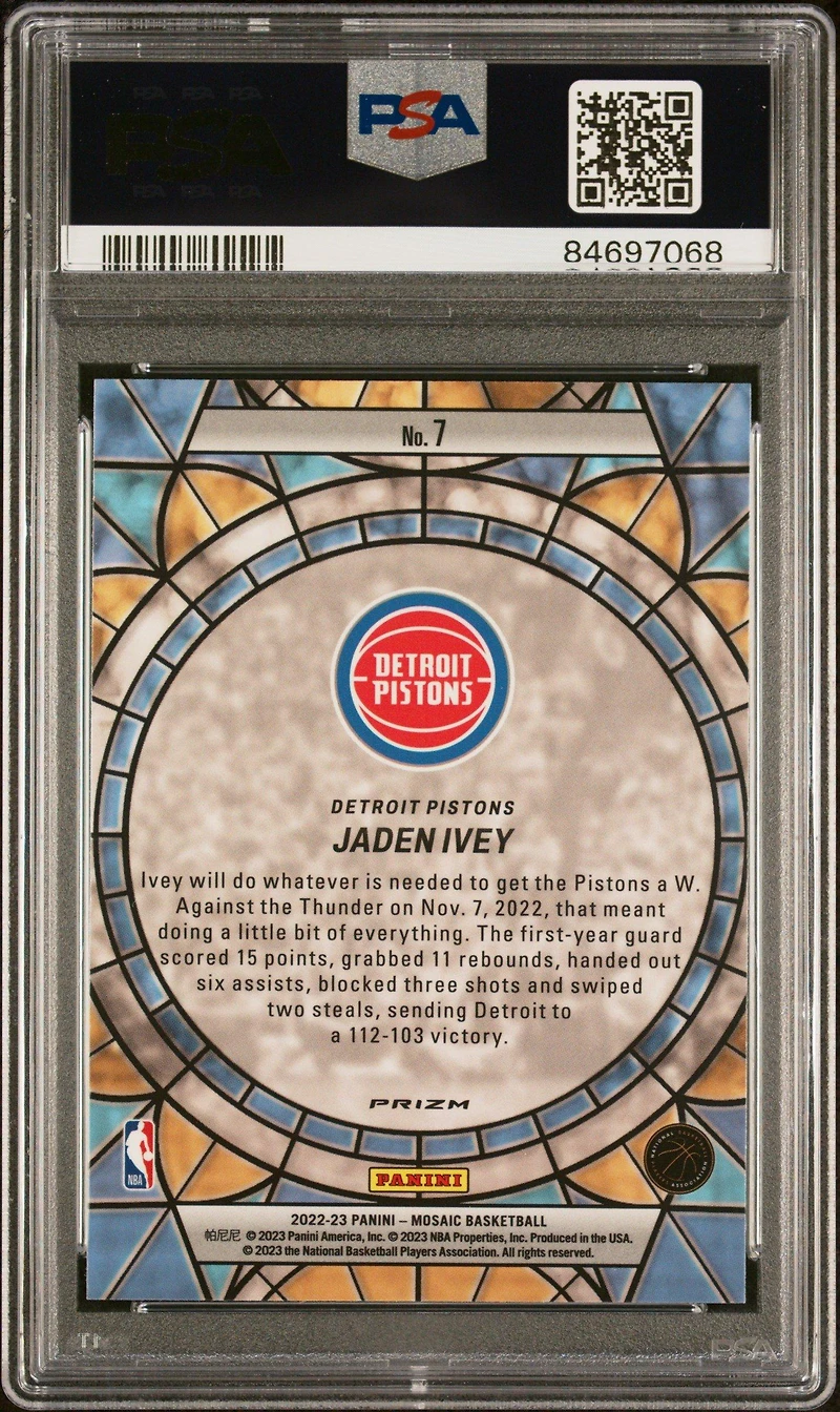2022 Panini Mosaic Stained Glass 7 Jaden Ivey PSA 10
