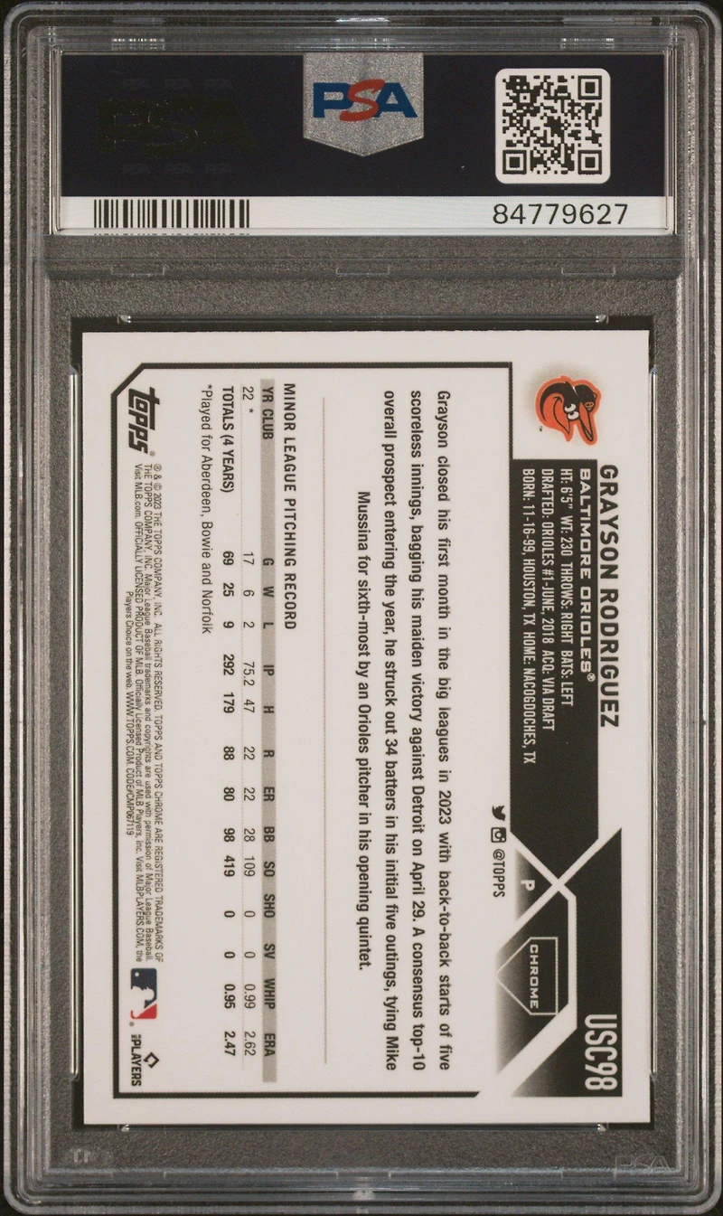 2023 Topps Chrome Update Usc98 Grayson Rodriguez Negative Refractor PSA 10