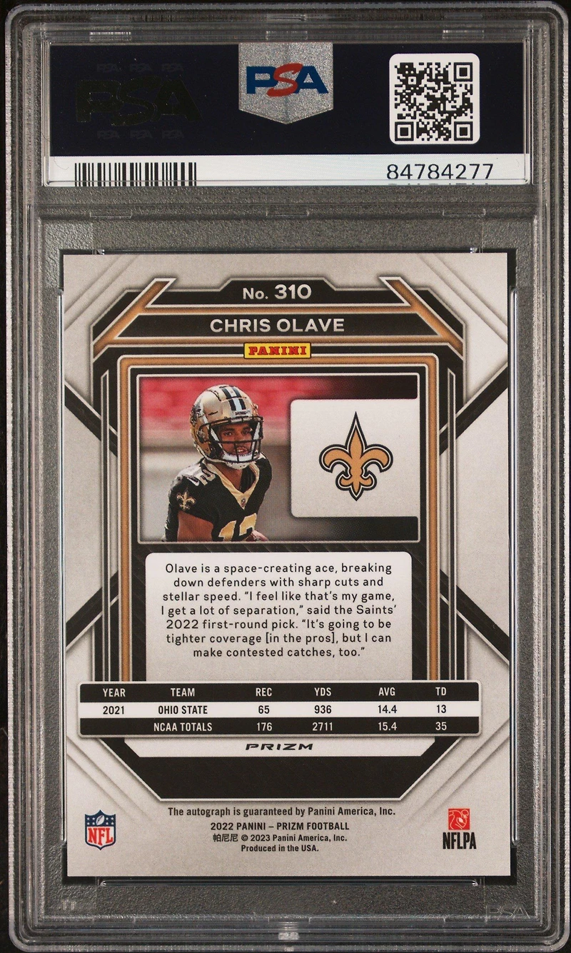 2022 Panini Prizm 310 Chris Olave PSA 10
