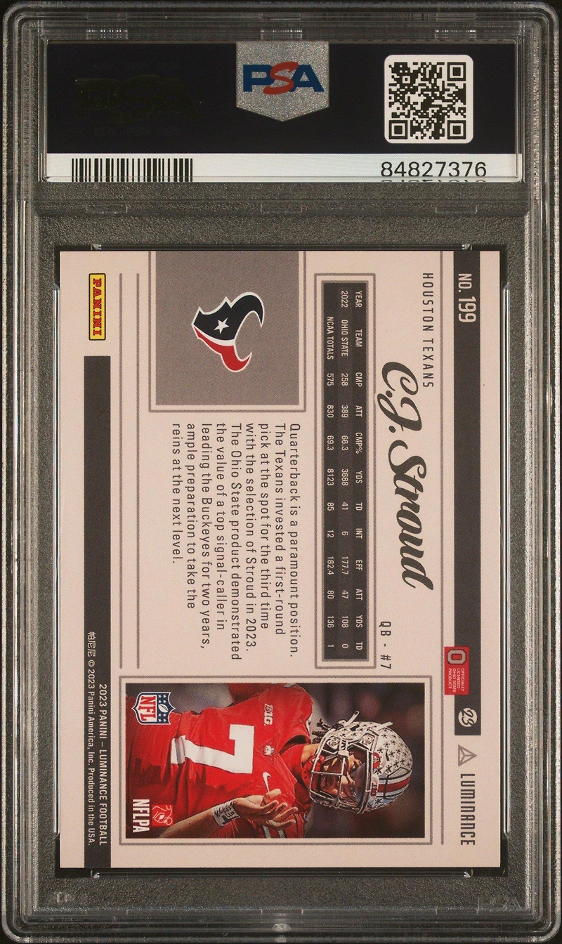 2023 Panini Luminance 199 Cj Stroud PSA 10