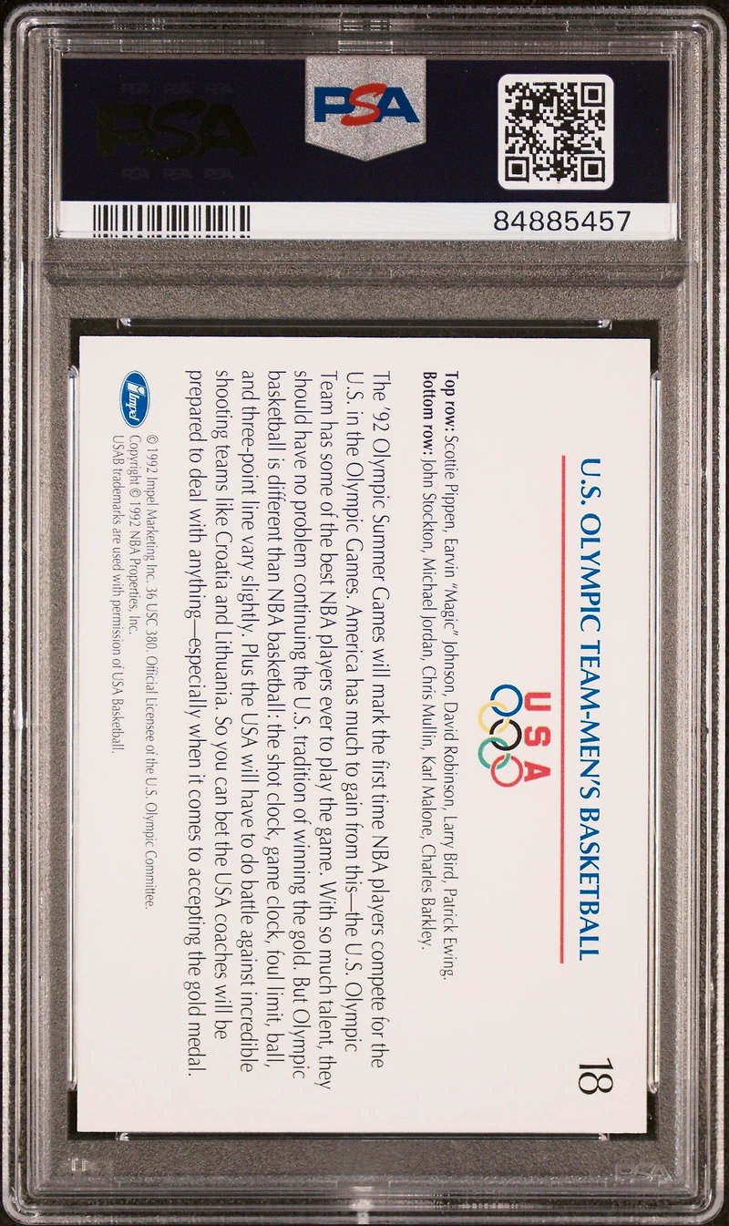 1992 Impel Olympicards 18 U.s. Olympic Team Men's Basketball PSA 10