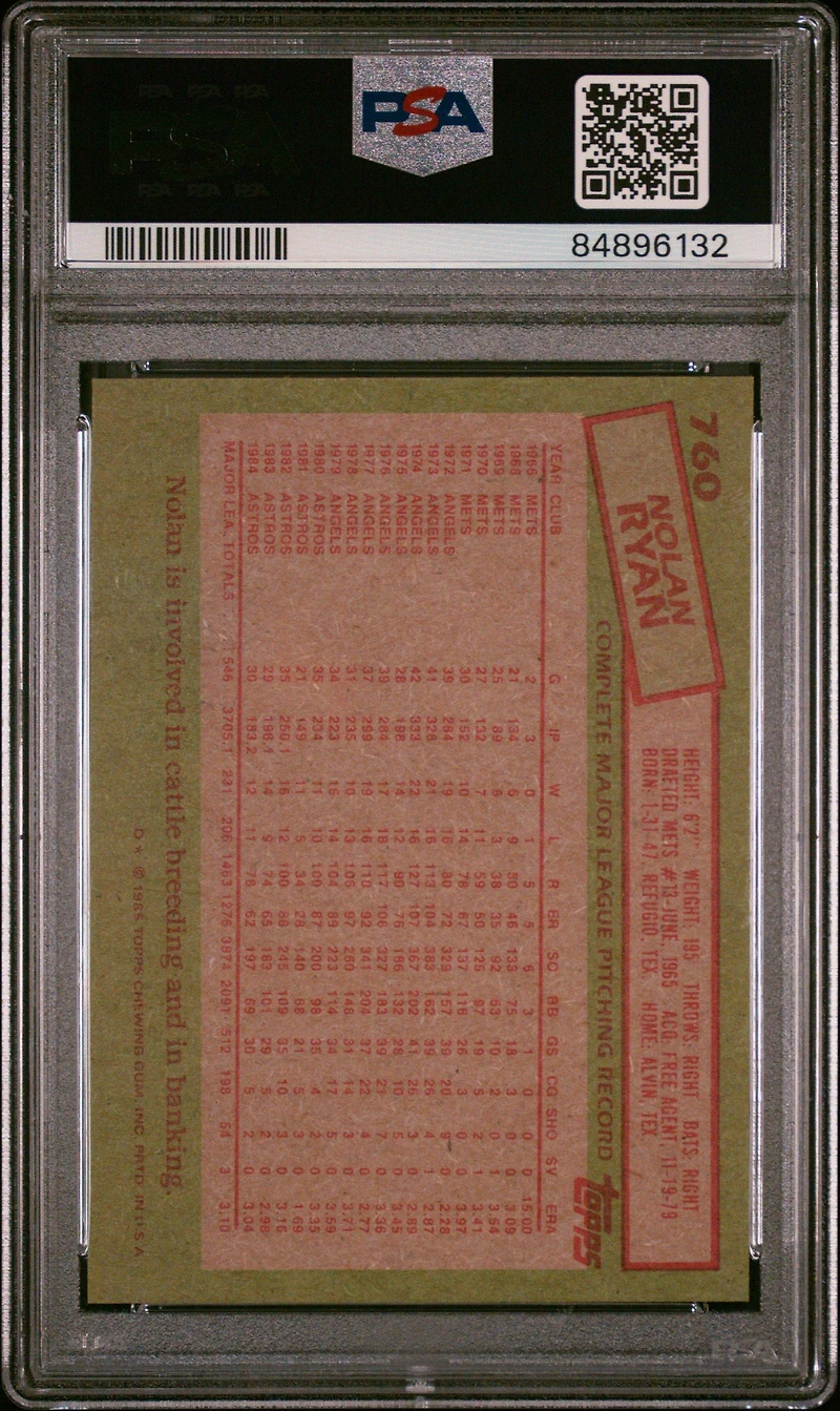1985 Topps 760 Nolan Ryan PSA 9