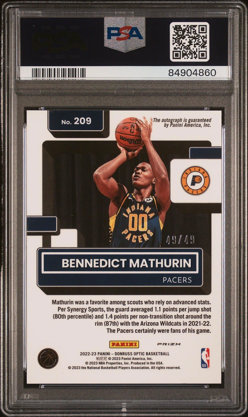 2022 Panini Donruss Optic 209 Bennedict Mathurin Signature-blue PSA 9