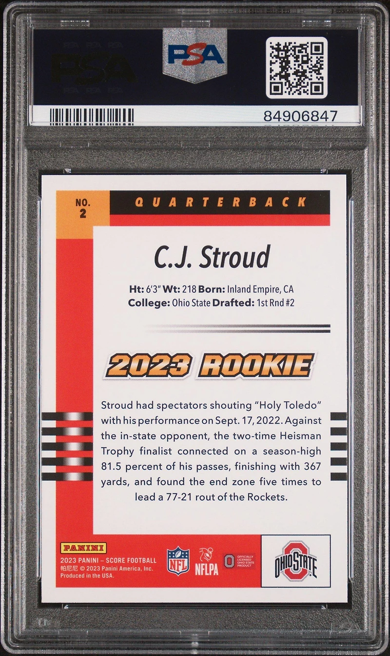 2023 Panini Score 2003 Throwback Rookie 2 Cj Stroud PSA