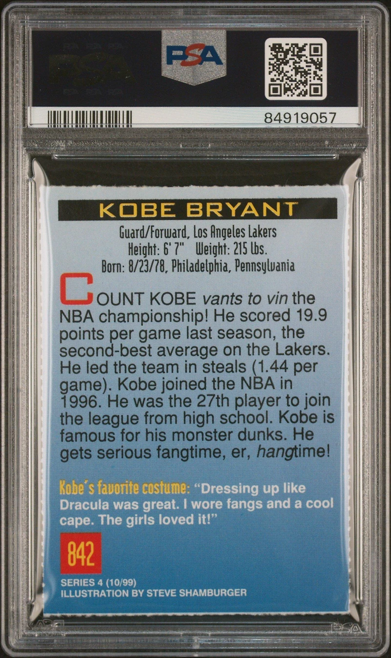 1999 S.i. For Kids Series 4 842 Kobe Bryant PSA 8
