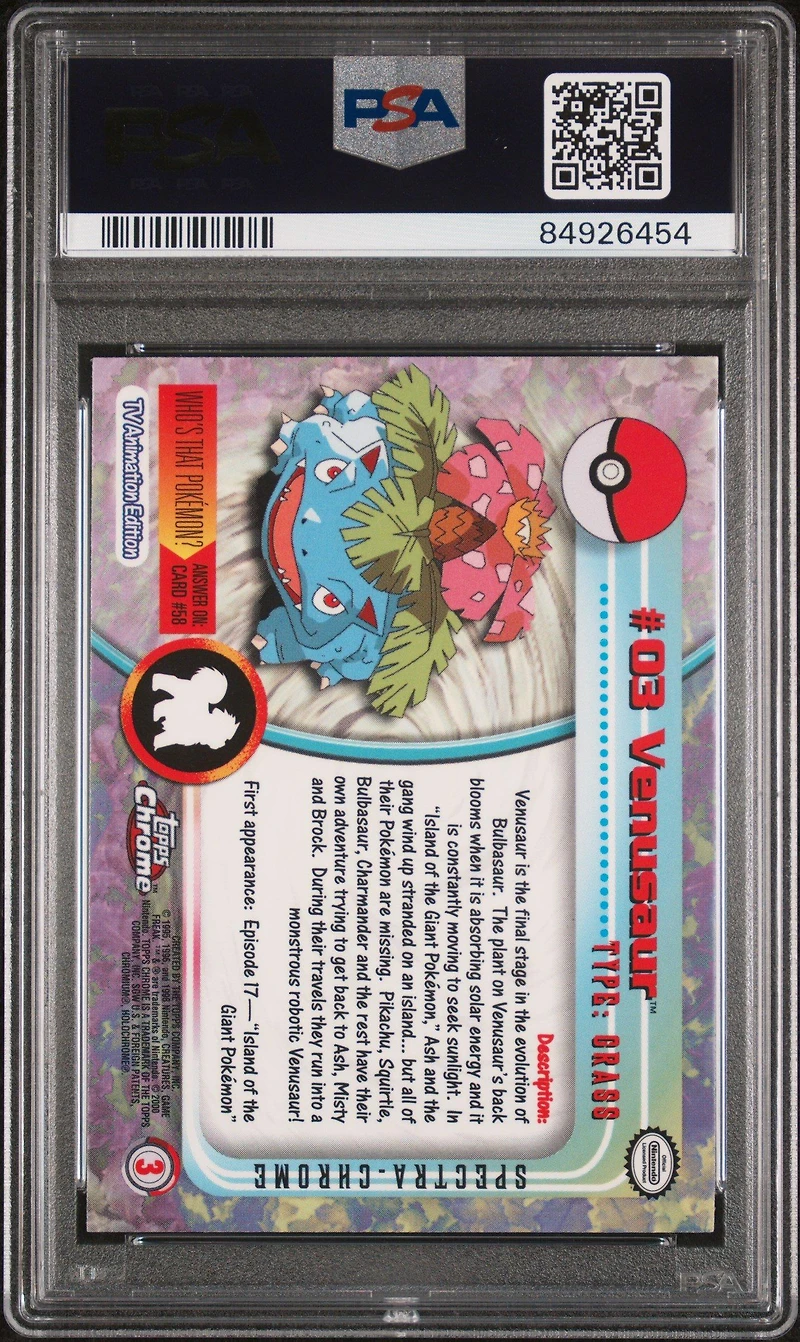 2000 Topps Chrome Pokemon T.v. 3 Venusaur Spectra PSA 8