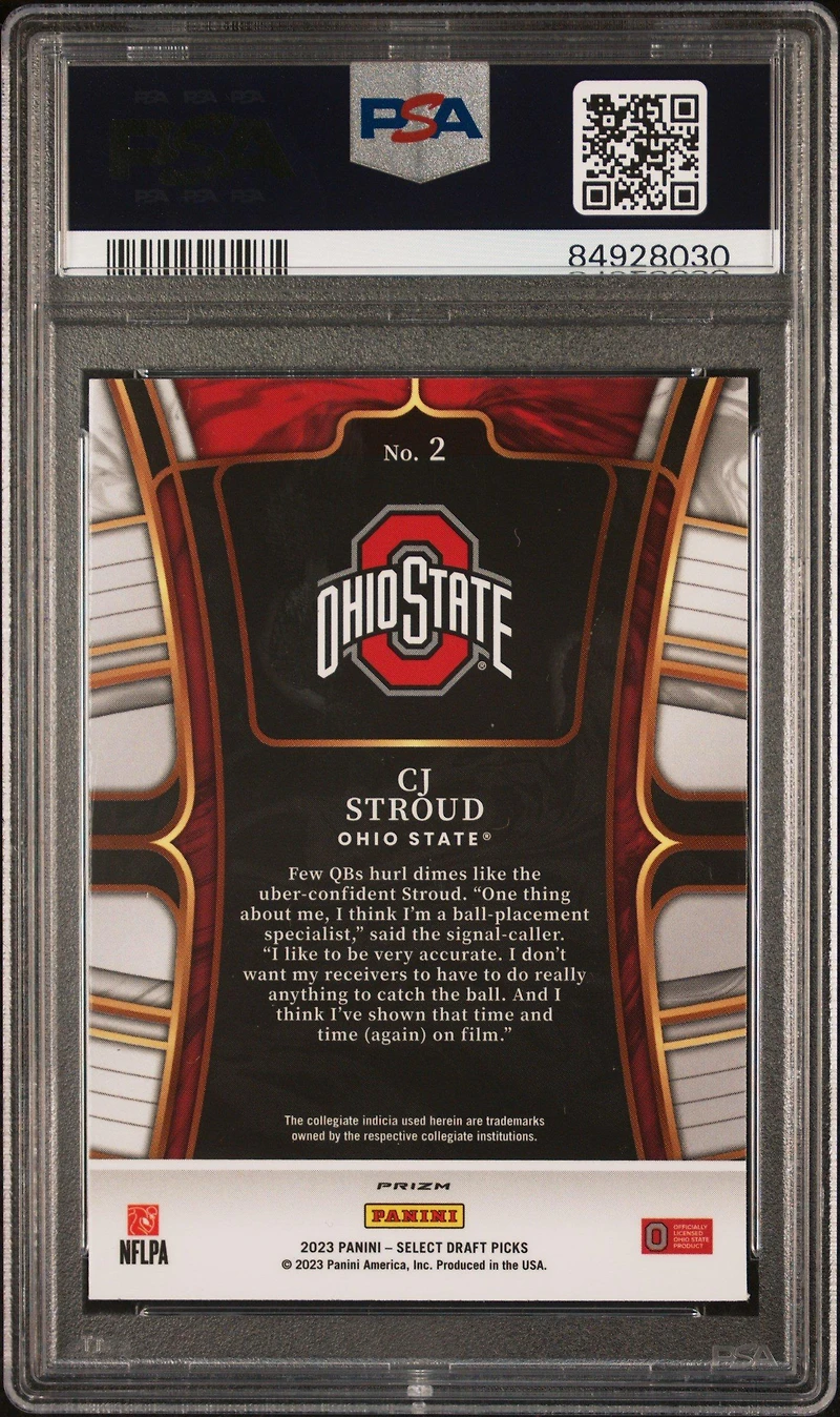 2023 Panini Select Draft Picks 2 Cj Stroud Red Lazer Prizm PSA 10