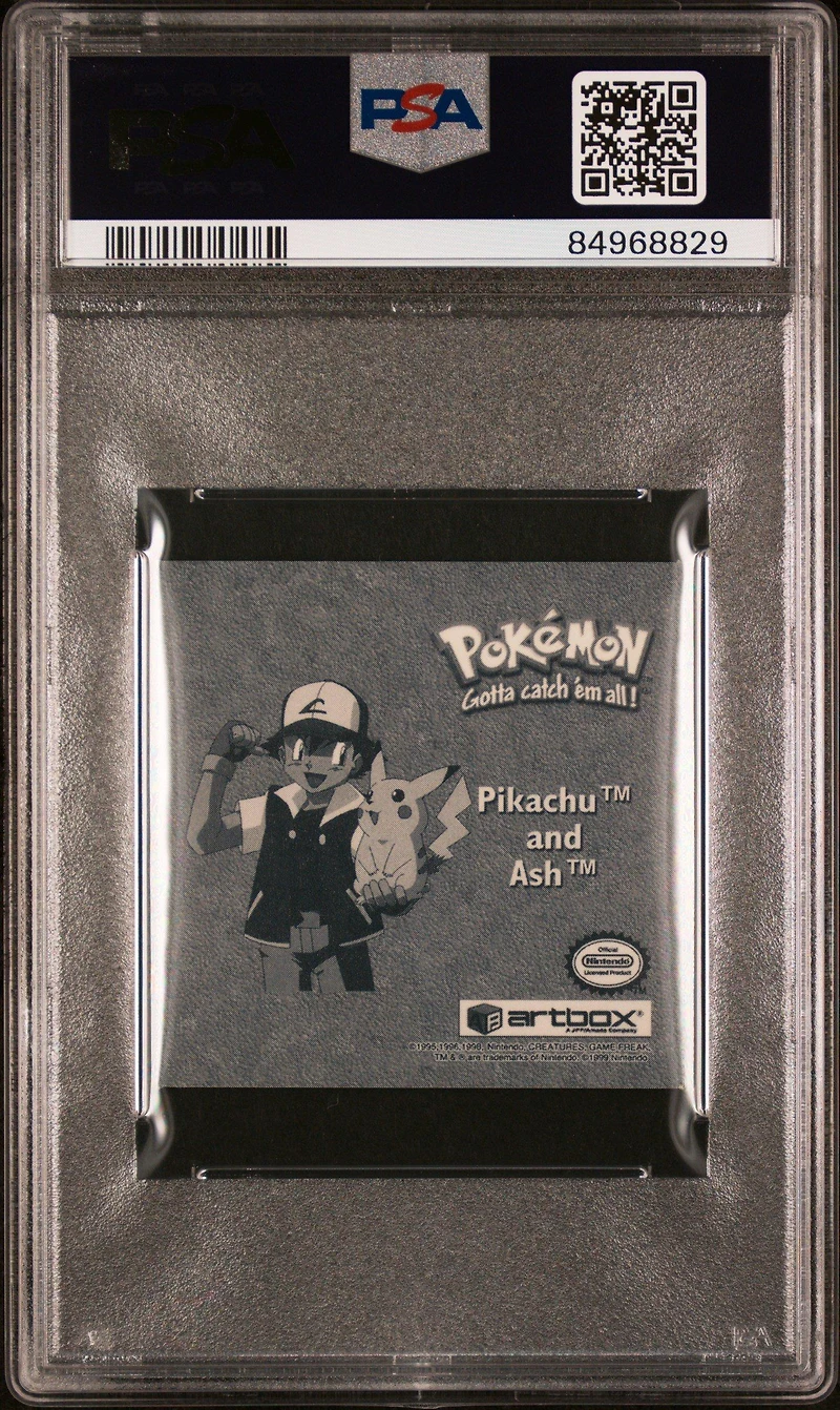 1999 Pokemon Stickers Series 1 Bonus Prism Stickers Pr11 Pikachu & Ash PSA 8