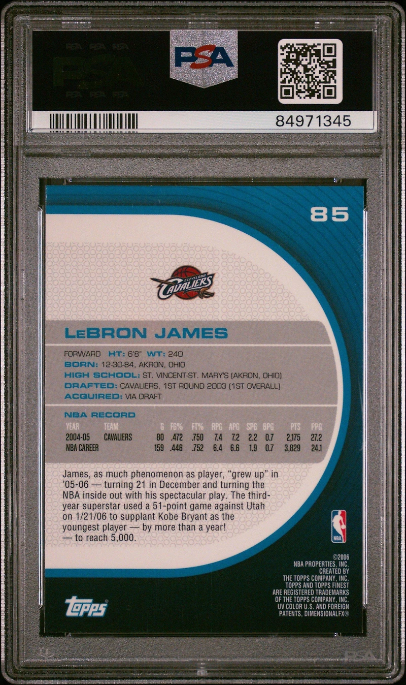 2005 Finest 85 Lebron James PSA 10