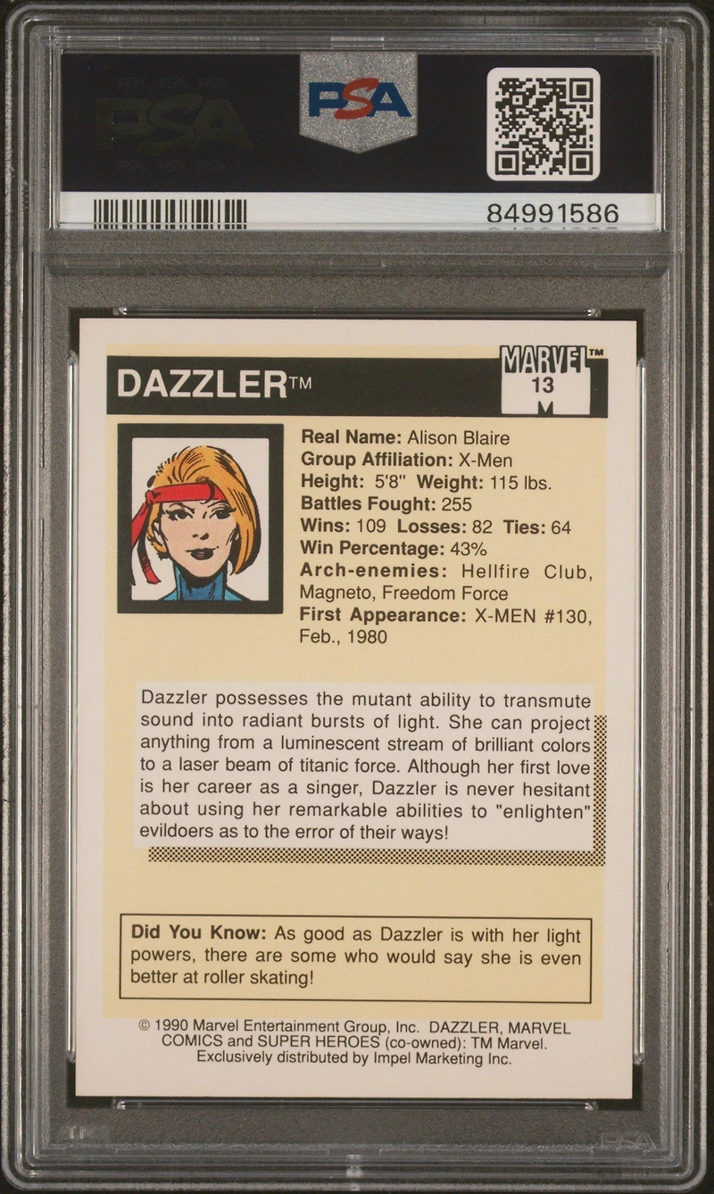 1990 Marvel Universe 13 Dazzler PSA 10