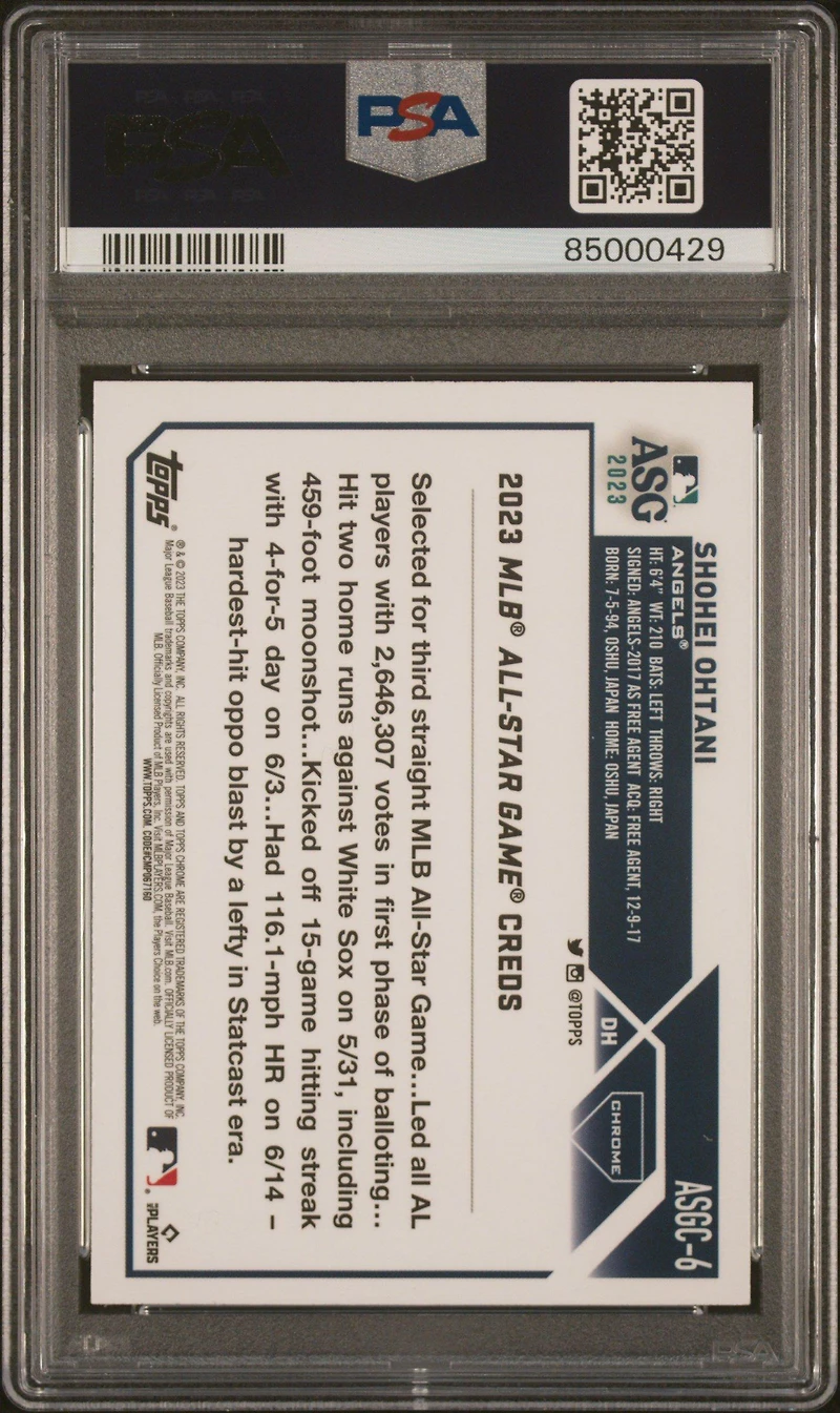 2023 Topps Chrome Update 2023 All-star Game 6 Shohei Ohtani PSA 10