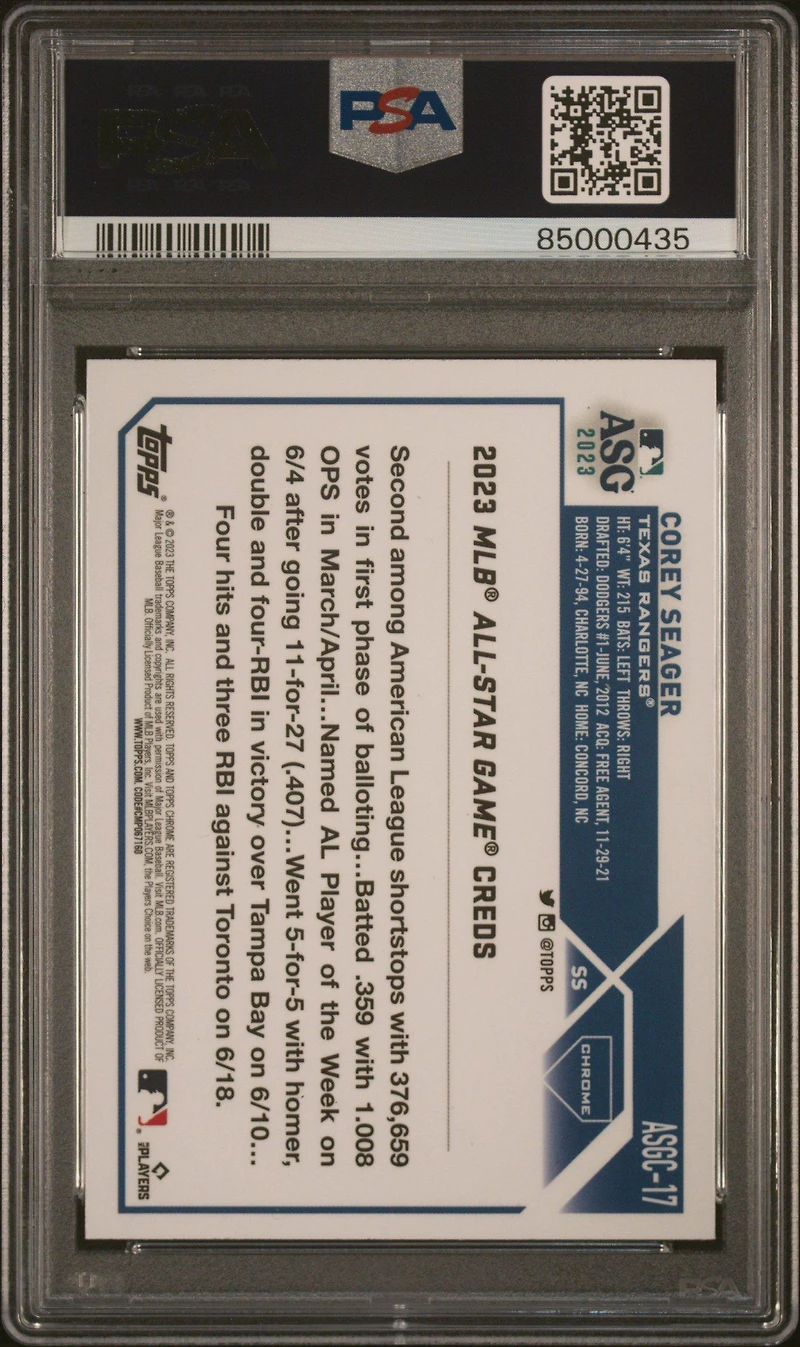 2023 Topps Chrome Update 2023 All-star Game 17 Corey Seager PSA 10