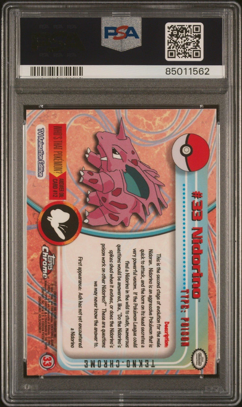 2000 Topps Chrome Pokemon T.v. 33 Nidorino Tekno PSA 8