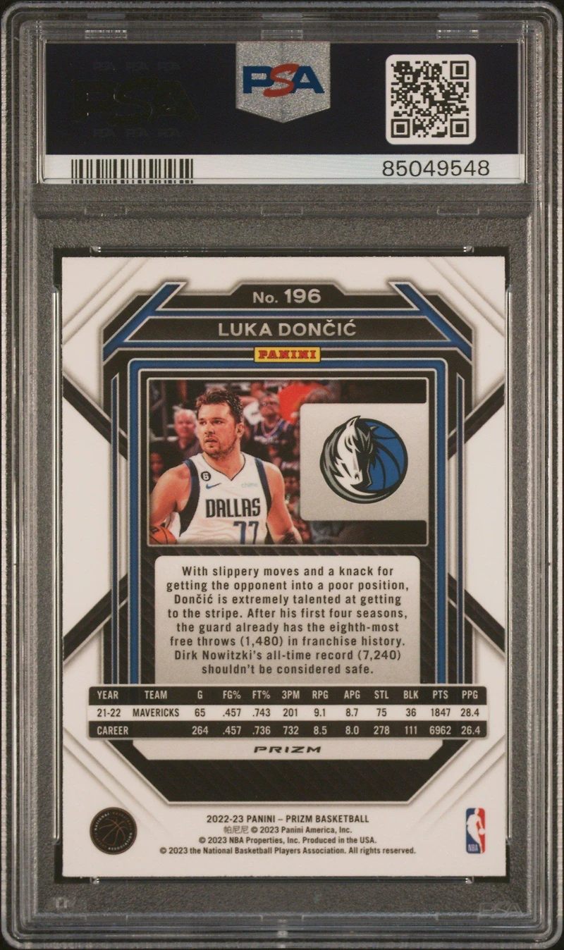2022 Panini Prizm 196 Luka Doncic Ice PSA 9