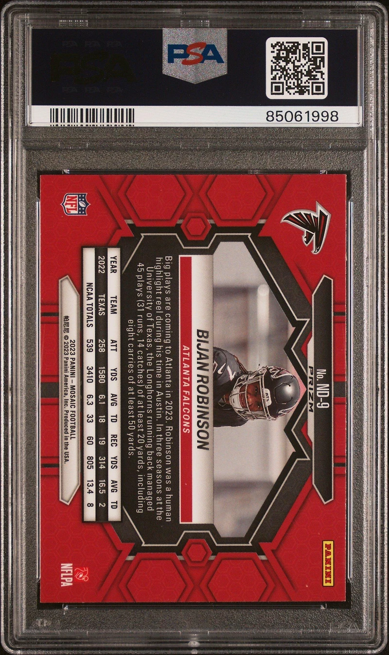 2023 Panini Mosaic Nfl Debut Nd9 Bijan Robinson Red PSA 10