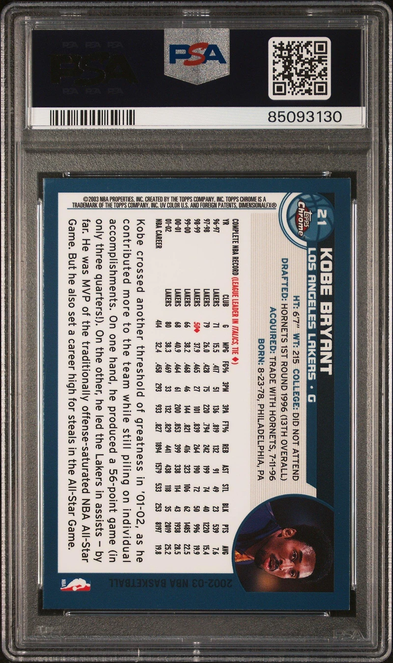 2002 Topps 25 Kobe Bryant PSA 9