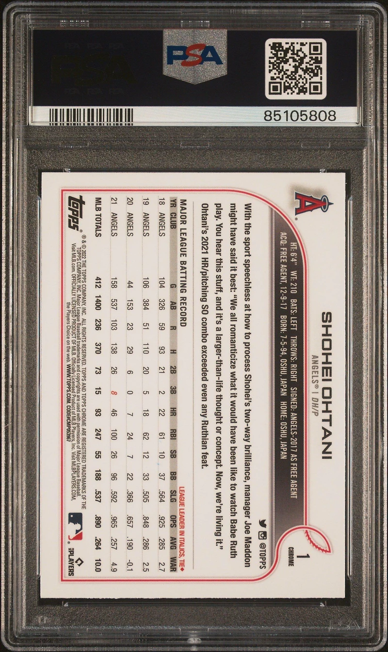 Topps Chrome Shohei Ohtani Prism Refractor PSA 10