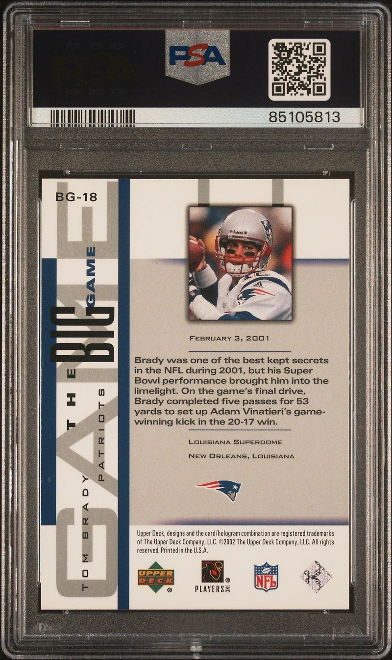 2002 Upper Deck Piece Of History The Big Game Bg-18 Tom Brady PSA 9