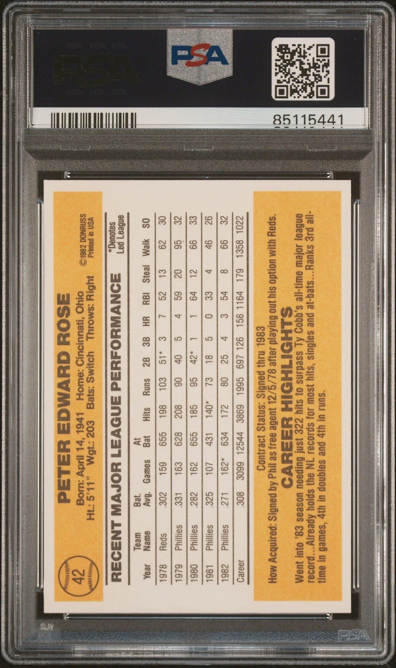 1983 Donruss 42 Pete Rose PSA 10