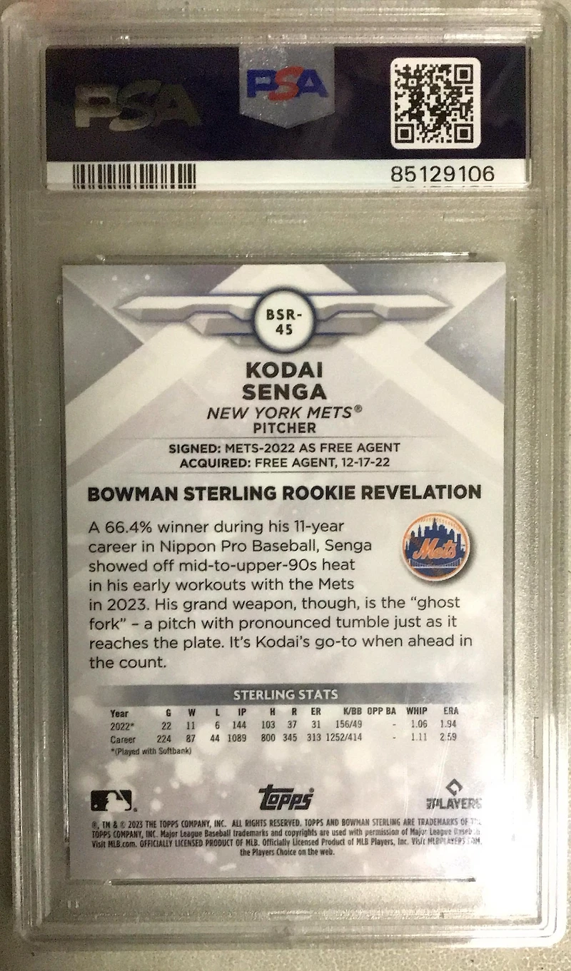 2023 Bowman Sterling Bsr45 Kodai Senga Blue PSA 10