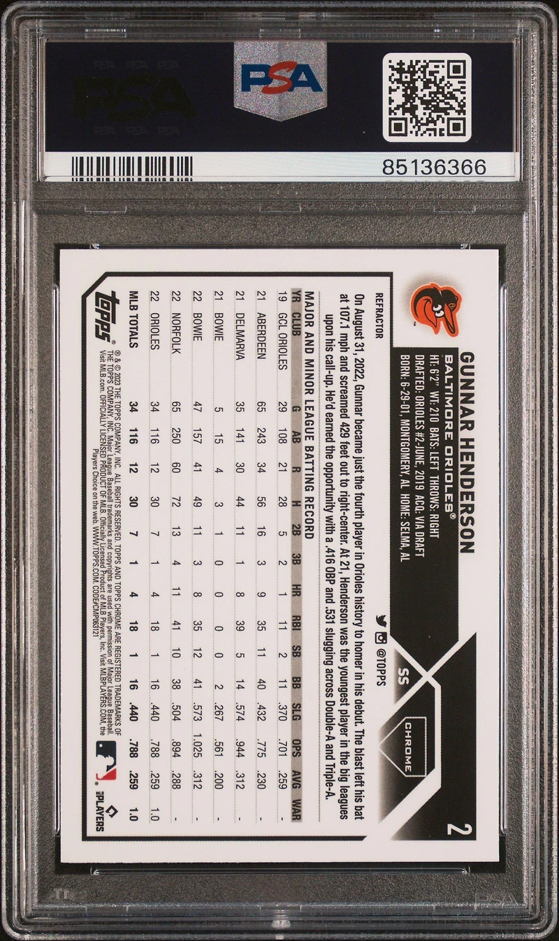 Topps Chrome Gunnar Henderson Refractor PSA 10